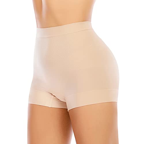 Seamless Shaping Boyshorts Panties for Women Tummy Control Shapewear Slip Shorts Under Dress Underwear (Basic Beige,M)