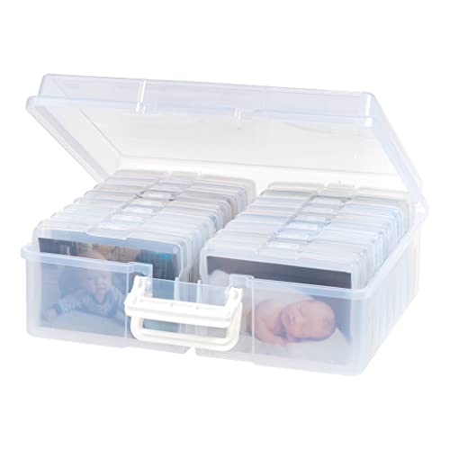 IRIS USA 4'x 6' Photo Storage Box Container Keeper Organizer, 1-Pack, Main Container with 16 Organization Cases for Pictures Crafts Scrapbooking Stationery, Protection Organization, Clear