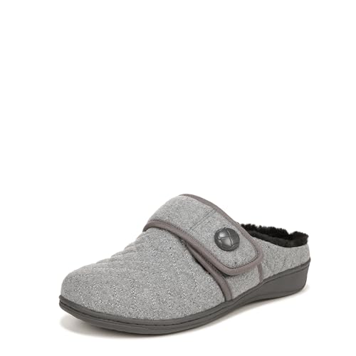 Vionic Women's Indulge Carlin Flannel Mule Slipper- Comfortable Spa House Slippers- Charcoal Grey 8 Medium