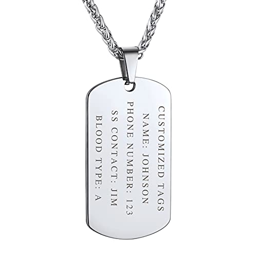 FindChic Dog Tags Personalized Military Custom Necklace for Men Stainless Steel Retirement US Army Marines GI ID Identity Tag Pendant Necklace Jewelry Gift Engraved Name 20inch Spiga Chain