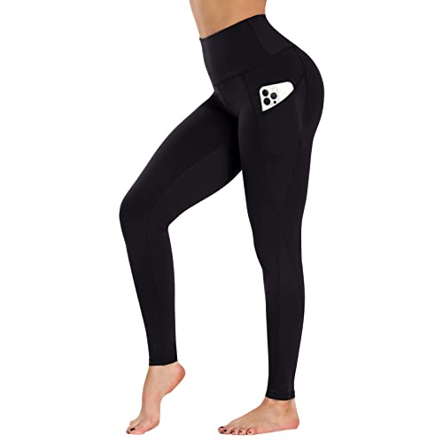 GAYHAY Leggings with Pockets for Women Reg & Plus Size - Capri Yoga Pants High Waist Tummy Control Compression for Workout Black