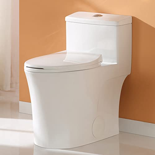 HOROW T0338W Compact One Piece Toilet with Comfort Chair Seat ADA Height 17.3', Elongated Dual Flush 0.8/1.28 GPF and MAP 1000g, Standard White Toilet Bowl