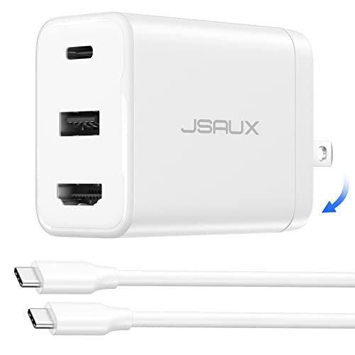 45W Charger Dock for Steam Deck, JSAUX 3-Port Dock Station [USB-C/USB-A/4K HDMI] with 3.3FT USB C 3.1 Cable, Foldable AC Charger Adapter Compatible with Steam Deck, Switch, MacBook, iPad and Samsung