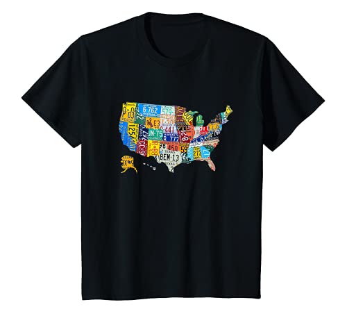 Kids American Flag US Map License Plate Art American Map T-Shirt