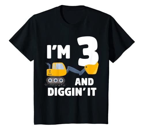 Construction Truck 3rd Birthday Boy Excavator 3 Digger T-Shirt