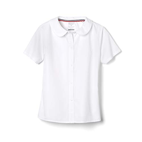 French Toast Girl's Short Sleeve Peter Pan Collar Blouse (Standard & Plus), White, 10