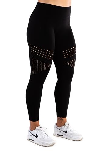 Workout Black Leggings Women Tummy Control | Highly Breathable Laser Cut Black High Waisted Leggings | Butt Lift V Shape Black Leggings for Women