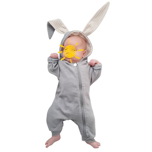 Motteecity Baby Toddler Boys Clothes Unisex Cute Bunny Long Sleeves Zipper Romper (9M, Grey)