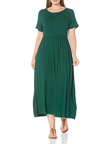 Amazon Essentials Women's Short-Sleeve Waisted Maxi Dress (Available in Plus Size), Jade Green, Large