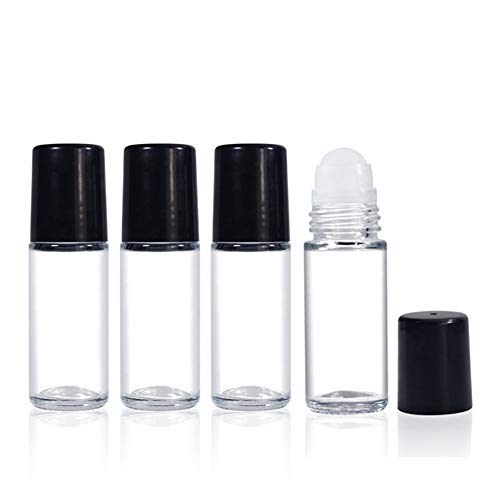 4PCS 30ml Essential Oil Roller Bottles,Empty Refillable Clear Glass Roll-on Bottles Perfume Roller Bottles with plastic Roller Balls and Black Lids