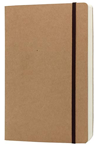 CooLeathor A5 Blank Notebook - 5.8 x 8.25 Inches Hard Kraft Cover Sketch Book with Elastic Closure, 80 Sheets / 160 Pages, Thick 100gsm Paper, Great for Sketching, Writing and Journal Refill