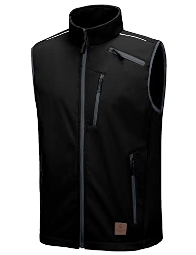 Little Donkey Andy Men's Lightweight Fleece lined Softshell Vest Windproof Sleeveless Jacket for Hiking Travel Golf Black L