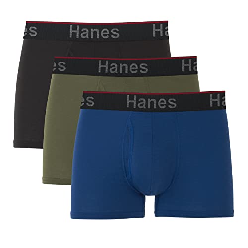 Hanes Total Support Pouch Men's Boxer Brief Underwear, Anti-Chafing, Moisture-Wicking Odor Control, 3-Pack, Trunks-Black/Blue/Olive – 3 Pack, Large