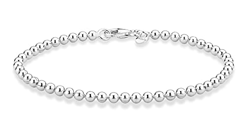 Miabella 925 Sterling Silver Italian Handmade 3mm Bead Ball Strand Chain Bracelet for Women Made in Italy (Length 7 Inches (women's average length))