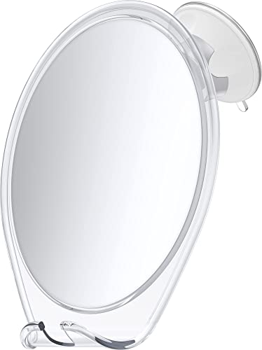 HONEYBULL Shower Mirror Fogless for Shaving - with Suction, Razor Holder & Swivel, Small Mirror, Accessories, Bathroom Holds Razors (White)