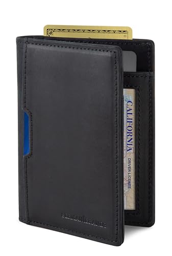 SERMAN BRANDS - Wallets for Men Slim Mens leather RFID Blocking Minimalist Card Front Pocket Bifold Travel Thin (Charcoal Black 5.0)