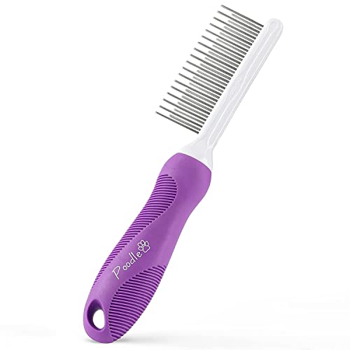 Poodle Pet Detangling Pet Comb with Long & Short Stainless Steel Teeth for Removing Matted Fur, Knots & Tangles – Detangler Tool Accessories for Safe & Gentle DIY Dog & Cat Grooming