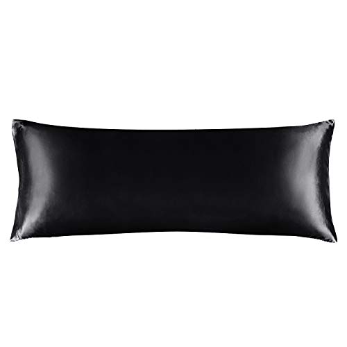 BEDELITE Satin Silk Body Pillow Pillowcase for Hair and Skin, Premium and Silky Black Long Body Pillow Case Cover 20x54 with Envelope Closure