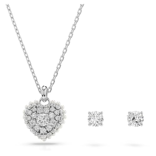 Swarovski Hyperbola set, Heart, clear, Rhodium finished