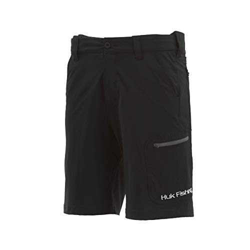 Huk Men's Standard Next Level Quick-Drying Performance Fishing Shorts, Black-10.5', Large