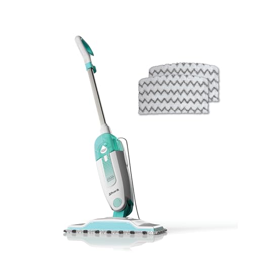 Shark S1000 Steam Mop with 2 Dirt Grip Pads, Lightweight, Safe for all Sealed Hard Floors like Tile, Hardwood, Stone, Laminate, Vinyl & More, Machine Washable, Removable Water Tank, White/Seafoam