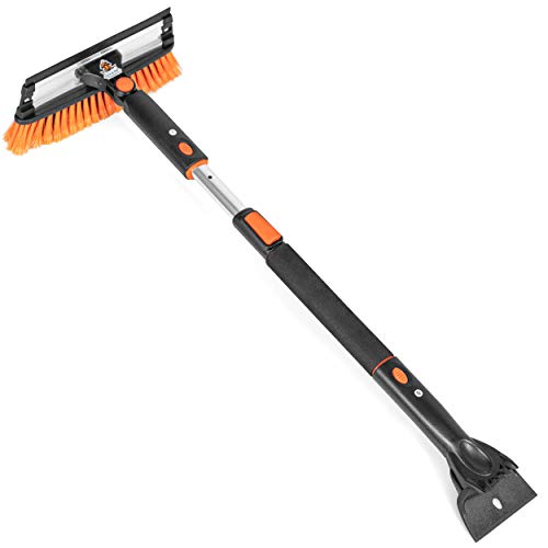 Snow MOOver 39' Extendable Snow Brush with Detachable Ice Scraper for Car | 11' Wide Squeegee & Bristle Head | Size: Car & SUV | Lightweight Aluminum Body with Ergonomic Grip | Windshield Paint Safe