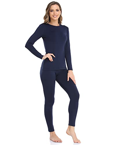 WEERTI Thermal Underwear for Women Long Johns Women with Fleece Lined, Base Layer Women Cold Weather Top Bottom（Navy L）