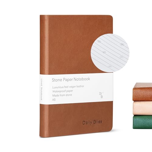 Daily Bliss Stone Paper Ruled Notebook Premium A5 Hardcover Vegan Leather Journal | 160 Pages | Premium Quality Executive Notebook For Men and Women |Comes With Gift Box Water Proof Notebook Cinnamon