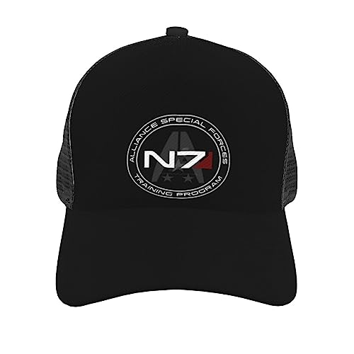 Mass Effect N7 Curved Brim Mesh Baseball Cap Casual Sun Hat for Unisex Black