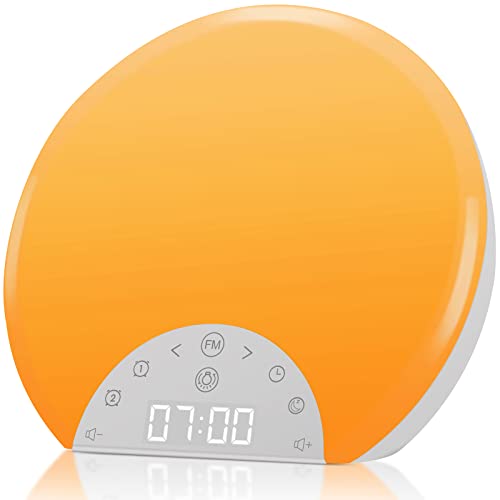 Sunrise Alarm Clock Wake Up Light for Kids, Adults, Heavy Sleepers with Dual Alarms, Snooze, Sleep Aid with 7 Nature Sounds for Bedrooms with 8 Colors Night light, FM Radio, Gift Ideas