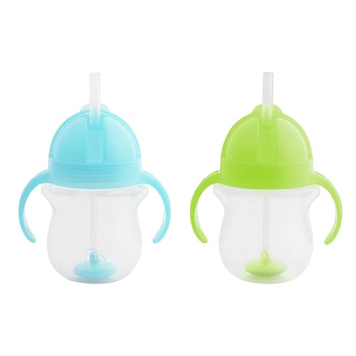 Munchkin Any Angle Weighted Straw Trainer Cup with Click Lock Lid, 7 Ounce, 2 Count (Pack of 1), Blue/Green