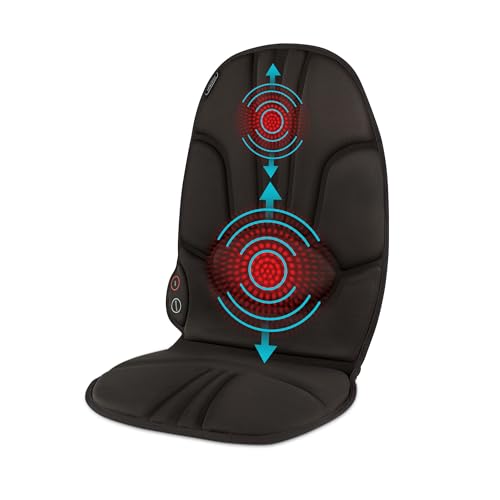 Homedics Portable Back Massage Cushion with Soothing Heat, Vibration Massage, Lumbar and Back Muscles, Vibrating Office Chair Pad