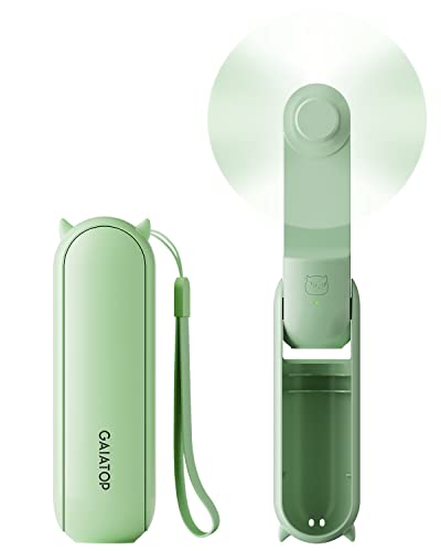 Gaiatop Portable Handheld Fan, Foldable Small Fan, Mini Hand Held Fan with USB Rechargeable 2000mAh Battery, Eyelash Fan for Girls, Travel For Women, Outdoor, Green