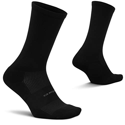 Feetures High Performance Cushion Classic Crew Sock for Women & Men - Moisture-Wicking Athletic Socks - Black, L (1 Pair)