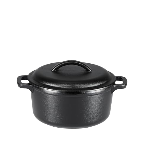 Amazon Basics Pre-Seasoned Cast Iron Round Dutch Oven with Dual Handles, 2-Quart, Black