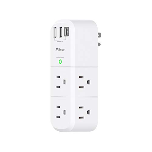 USB Outlet Extender Surge Protector - with Rotating Plug, 6 AC Multi Plug and 3 USB Ports (1 C), 1800 Joules, 3-Sided Swivel Power Strip Spaced Splitter for Home, Office, Travel