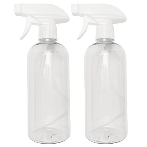 Plastic Spray Bottle (16oz/2-Pack) Empty Spray Bottles Crystal Clear and Refillable Container for Water, Essential Oils, Hair, Cleaning Products, Plants, Pet, BBQ, Adjustable Head Sprayer and Stream