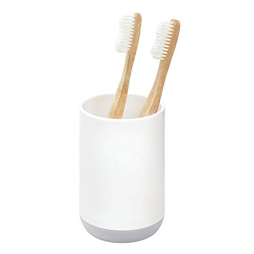 iDesign Toothbrush Holder for Normal Toothbrushes, Spin Brushes, and Toothpaste, The Cade Collection - 3' x 3' x 4. 5', White/Gray