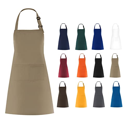 WOPOKY Cotton Blend Waterproof Apron With 2 Pockets for Women Men - Cooking Kitchen Chef Arpon BBQ Work Painting - (1 Pack)