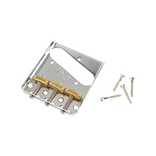 Fender Telecaster Chrome Bridge Assembly with 3 Brass Saddles for American Vintage and Mexican Vintage Telecaster