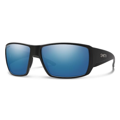 SMITH Guide’s Choice XL Sunglasses – Extra Large Performance Sports Active Sunglasses for Biking, Fishing & More – For Men & Women – Matte Black + Blue ChromaPop Glass Polarized Mirror Lenses