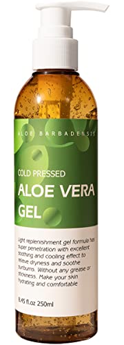 benatu Aloe Vera Gel for Face and Hair, 100% Pure Cold Pressed, Natural Facial Moisturizer for Sunburn Relief, Ance, Skin Care (8.8 fl oz)