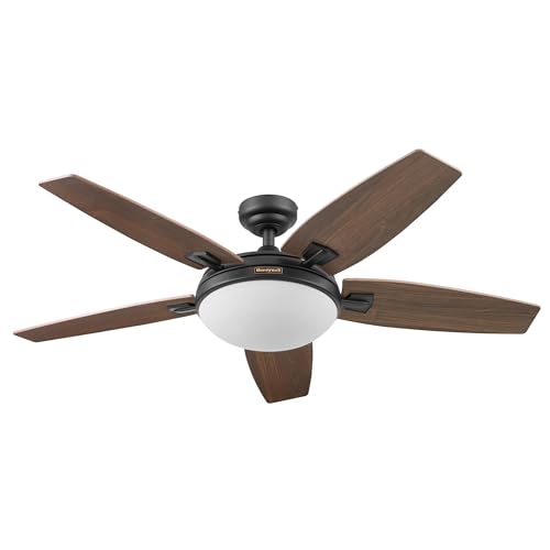 Honeywell Ceiling Fans Carmel, 48 Inch Contemporary Indoor LED Ceiling Fan with Light, Remote Control, Dual Mounting Options, Dual Finish Blades, Reversible Motor - 50197-01 (Bronze)