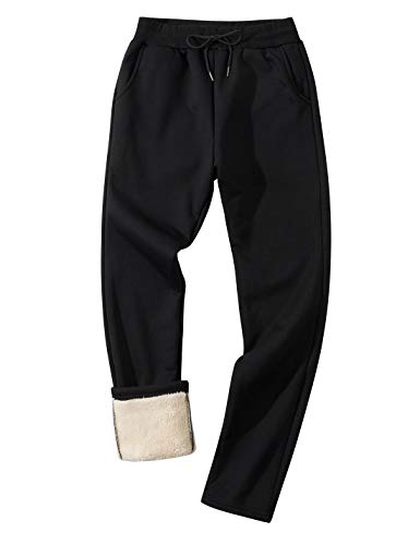 Gihuo Men's Winter Fleece Pants Sherpa Lined Sweatpants Straight Leg Active Running Sweat Pants Comfy Lounge Pants (2# Black, Large)