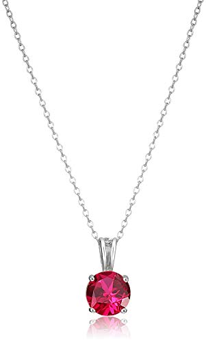 Amazon Essentials womens Sterling Silver Round Cut Created Ruby Birthstone Pendant Necklace (July), 18'