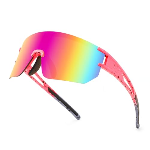 WANWAN Men Women Cycling Sunglasses, 80s Sport Baseball Mirrored Sun Glasses for Youth Adults Running Softball