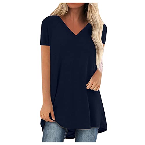 Women's Deals Sale & Clearance Women Plus Size Tunic Tops Casual V Neck Long Shirts Loose Fit Swing Blouses for Leggings Short Sleeve Longline T Shirt ing Deals