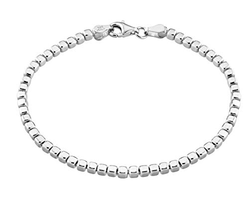 Miabella 925 Sterling Silver Organic Cube Bead Chain Bracelet for Women Men, Handmade in Italy (Length 7.5 Inches)