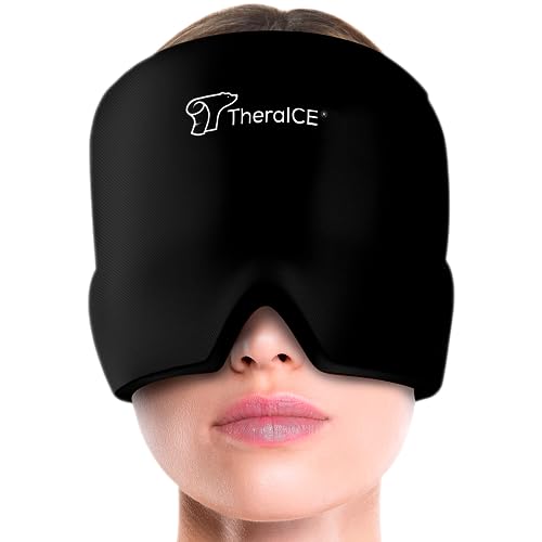 TheraICE Migraine Relief Cap, Soothing Headache Ice Pack Mask Products, Cooling Gel Hat, Face Cold Compress Head Wrap for Tension, Stress & Hangover
