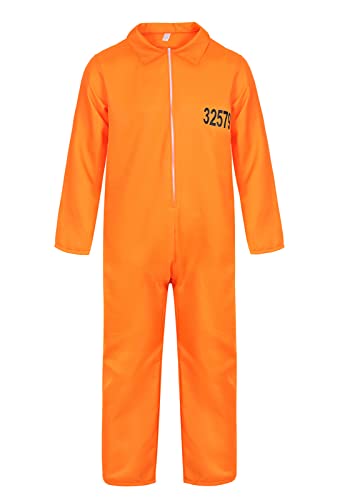 frawirshau Mens Prisoner Costume Jail Jumpsuit Costume Orange Jumpsuit Halloween Costume Orange Coveralls Size Small